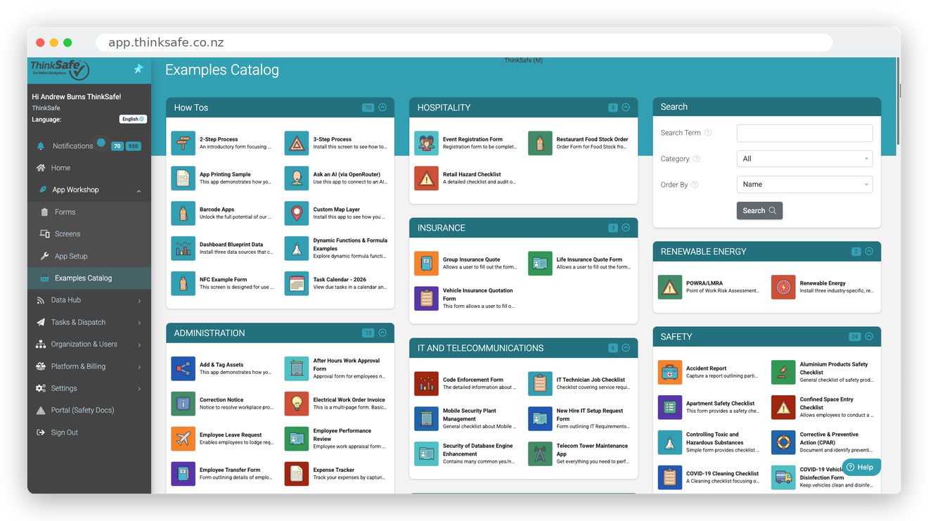 ThinkSafe Pro examples catalogue across industries